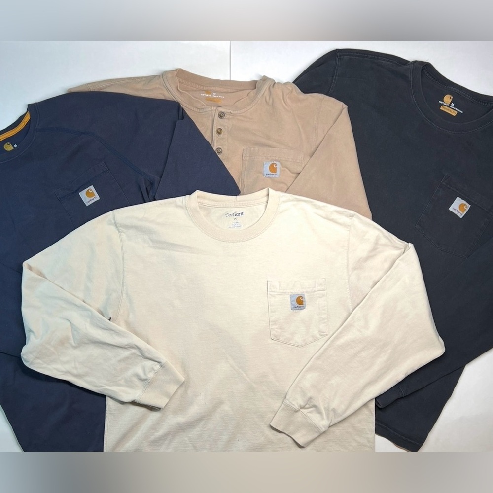4 Pack Carhartt Mens Long Sleeve TShirts Size Medium Workwear Pocket T’s